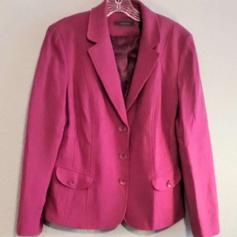 Vintage 1990s Liz Claiborne Raspberry Pink Tweed Soft Wool Fitted Blazer 10 - Picture 2 of 14